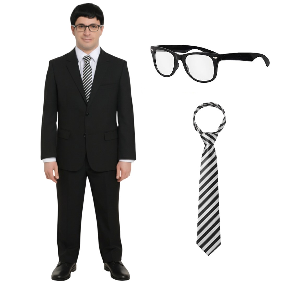 Adults Will Costume Set | 3 Pcs | Suit, Glasses & Black Tie
