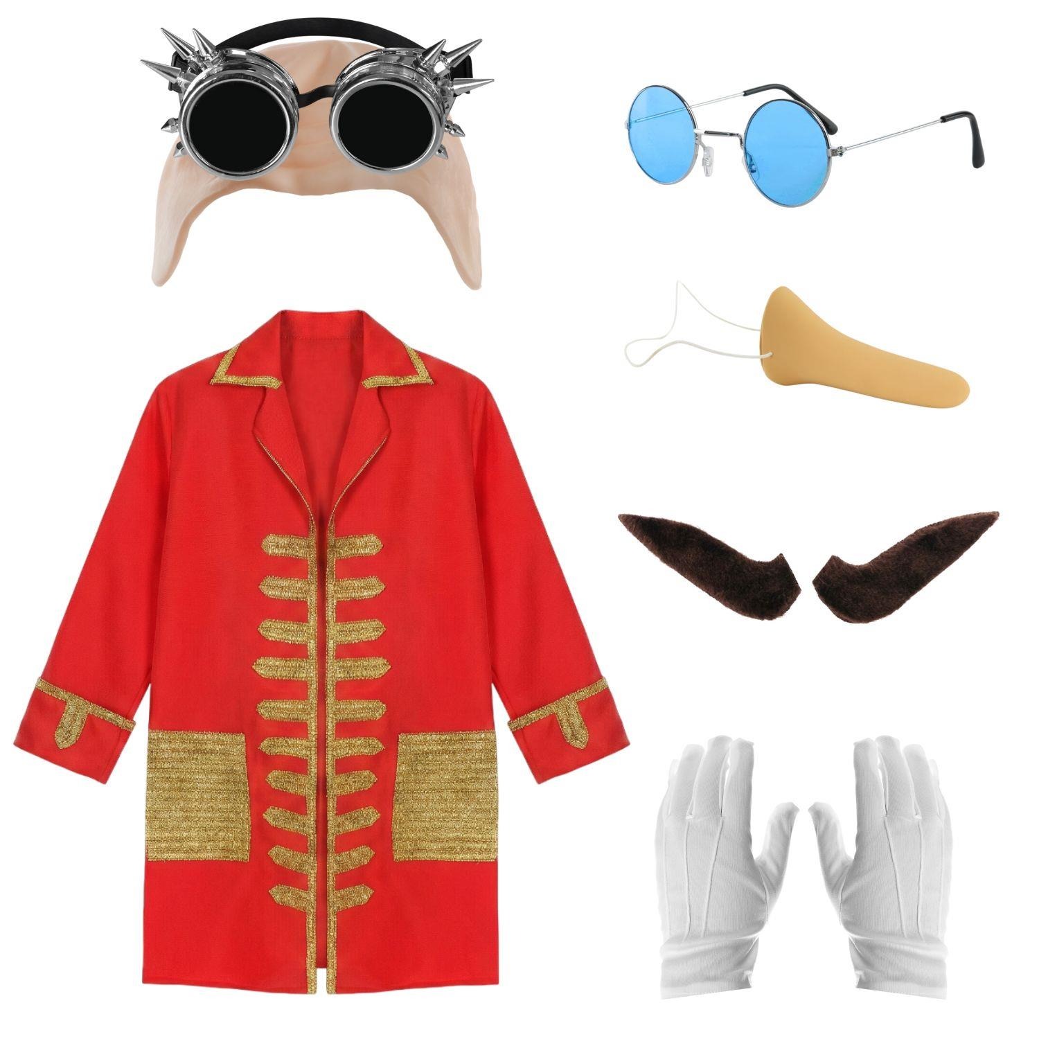 Men's Professor Egg Villain Costume | 7 Pcs | Jacket, Bald Cap, Goggles, Glasses, Nose, Moustache & Gloves