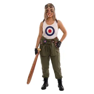 Ladies Tank Rebel Costume | 9 Pcs | Jumpsuit, Vest, Hat, Goggles, Gloves, Fake Cigarettes, Lip Sticks & Inflatable Bat