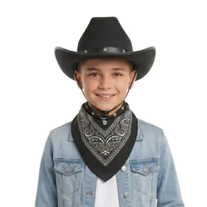 Childs Black Studded Cowboy Hat & Black Paisley Bandanna
