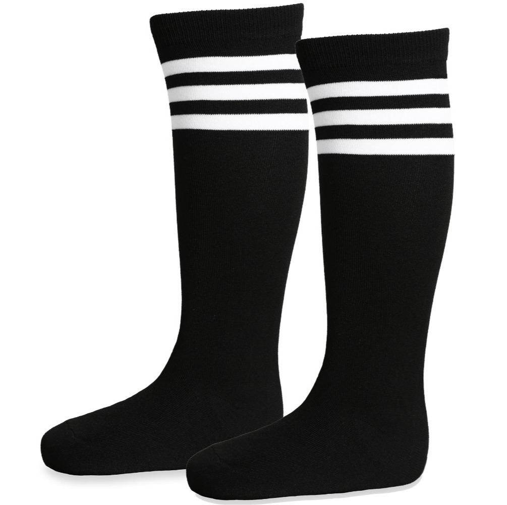 Child Black Long Sport Socks wih White Stripes