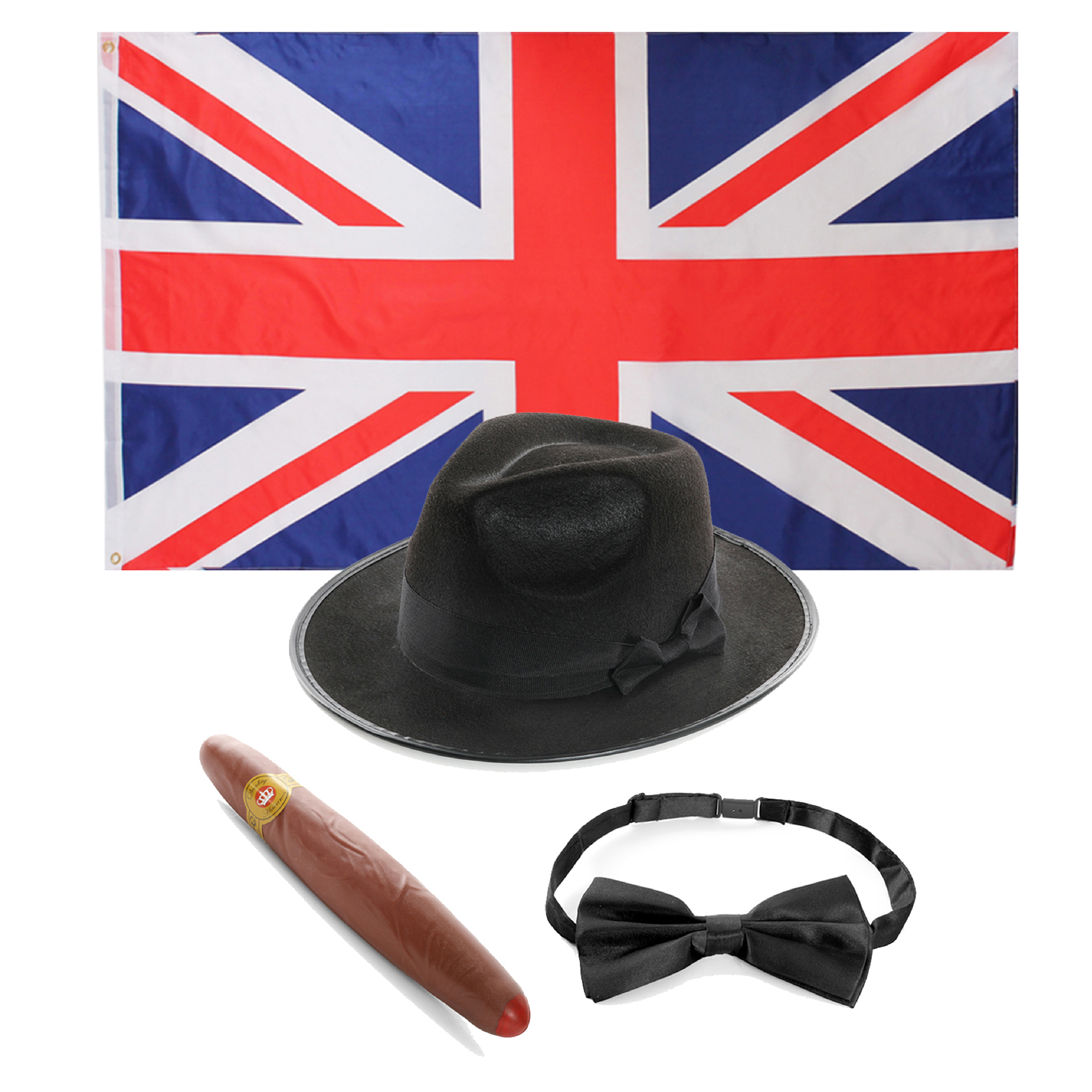 Winston Churchill - Fedora Accessory Costume Set with flag