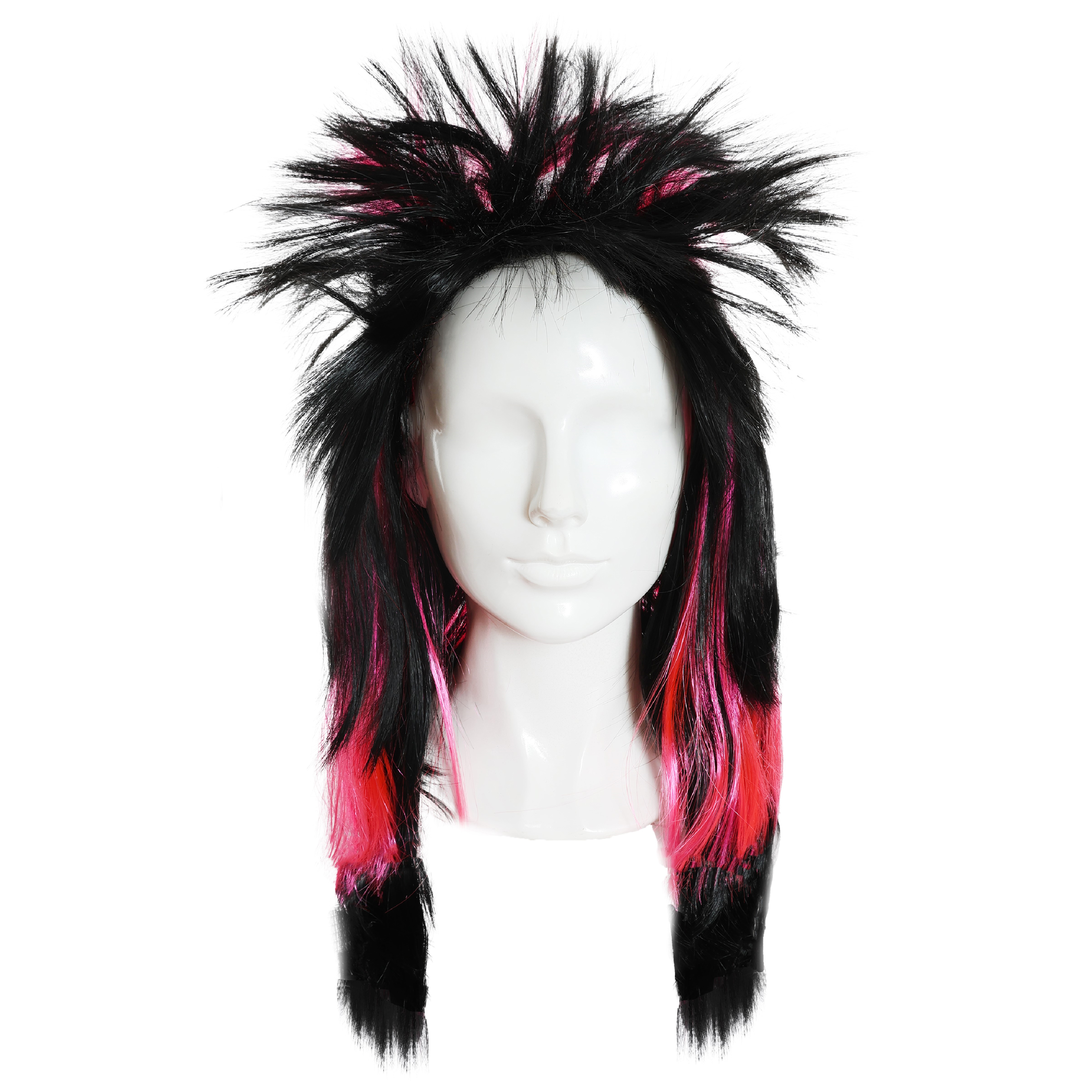 Black and Pink Punk Rocker Wig - Mullet