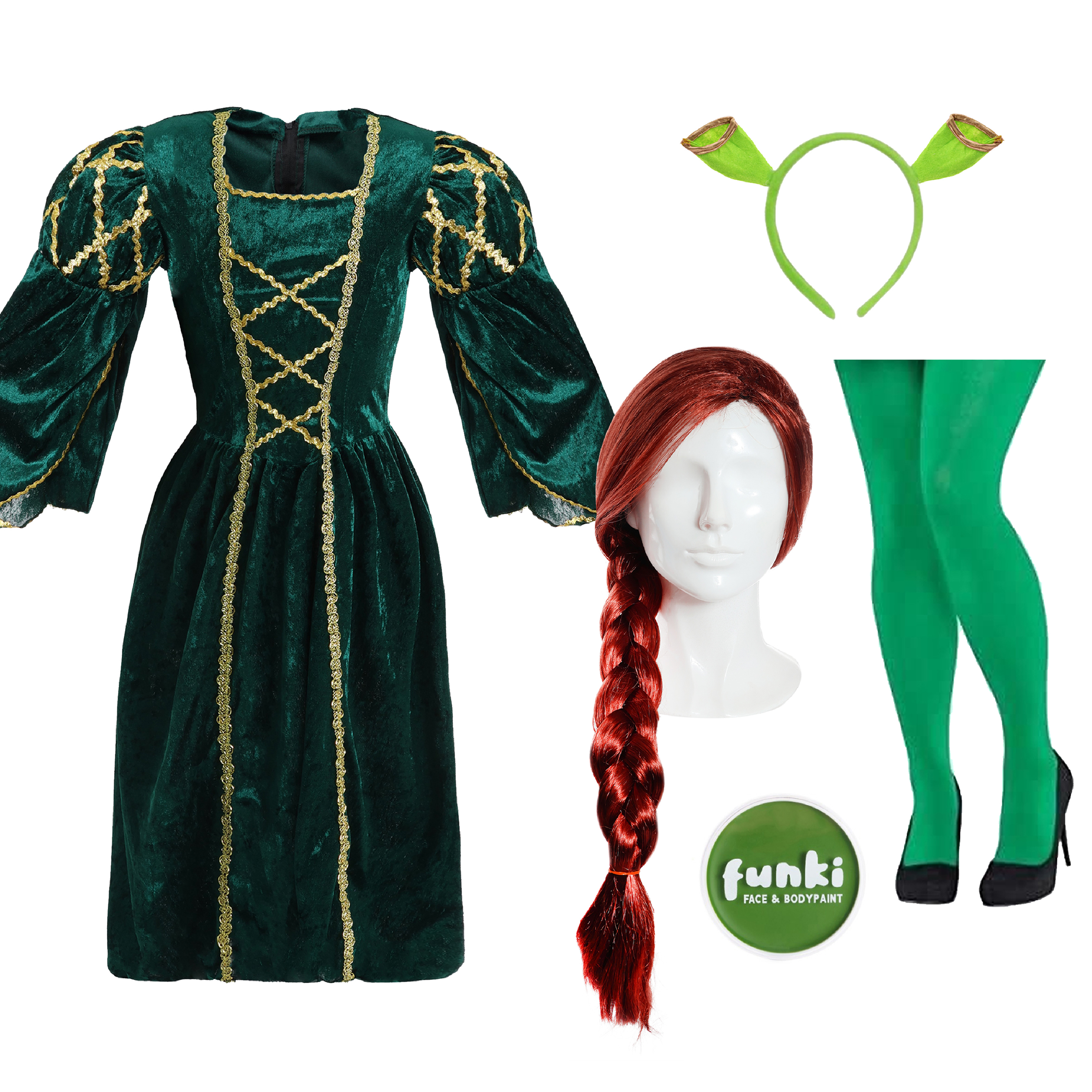 Ladies Green Princess Ogre Costume with Tights