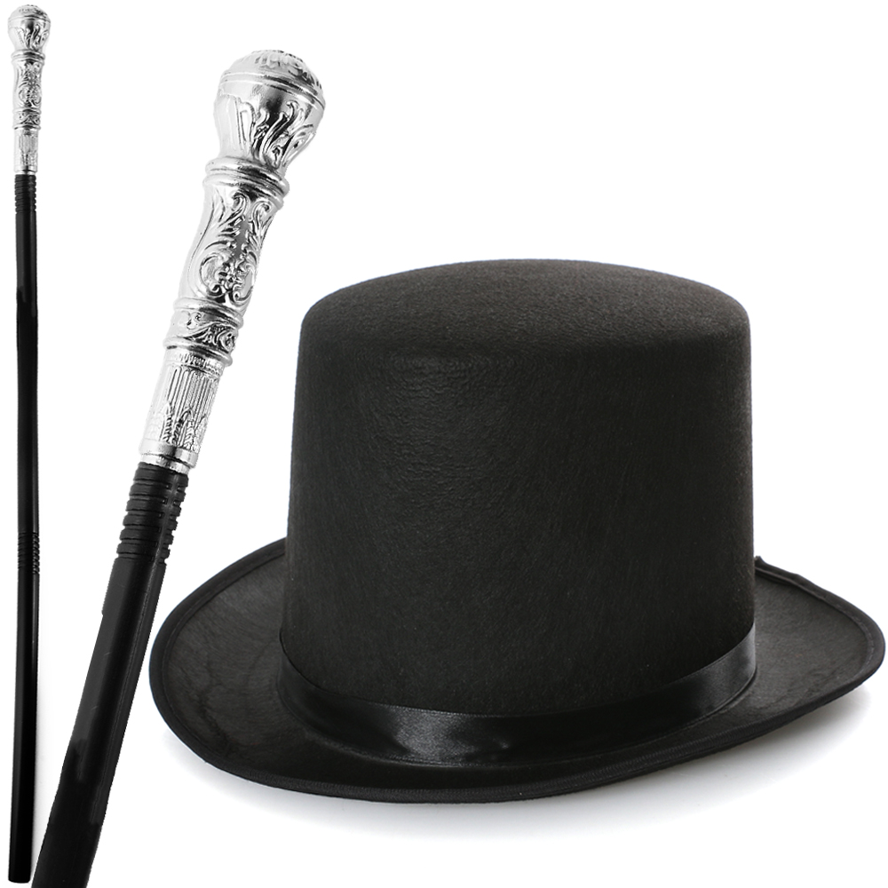 Top Hat & Cane Set | Felt Top Hat & Silver Cane