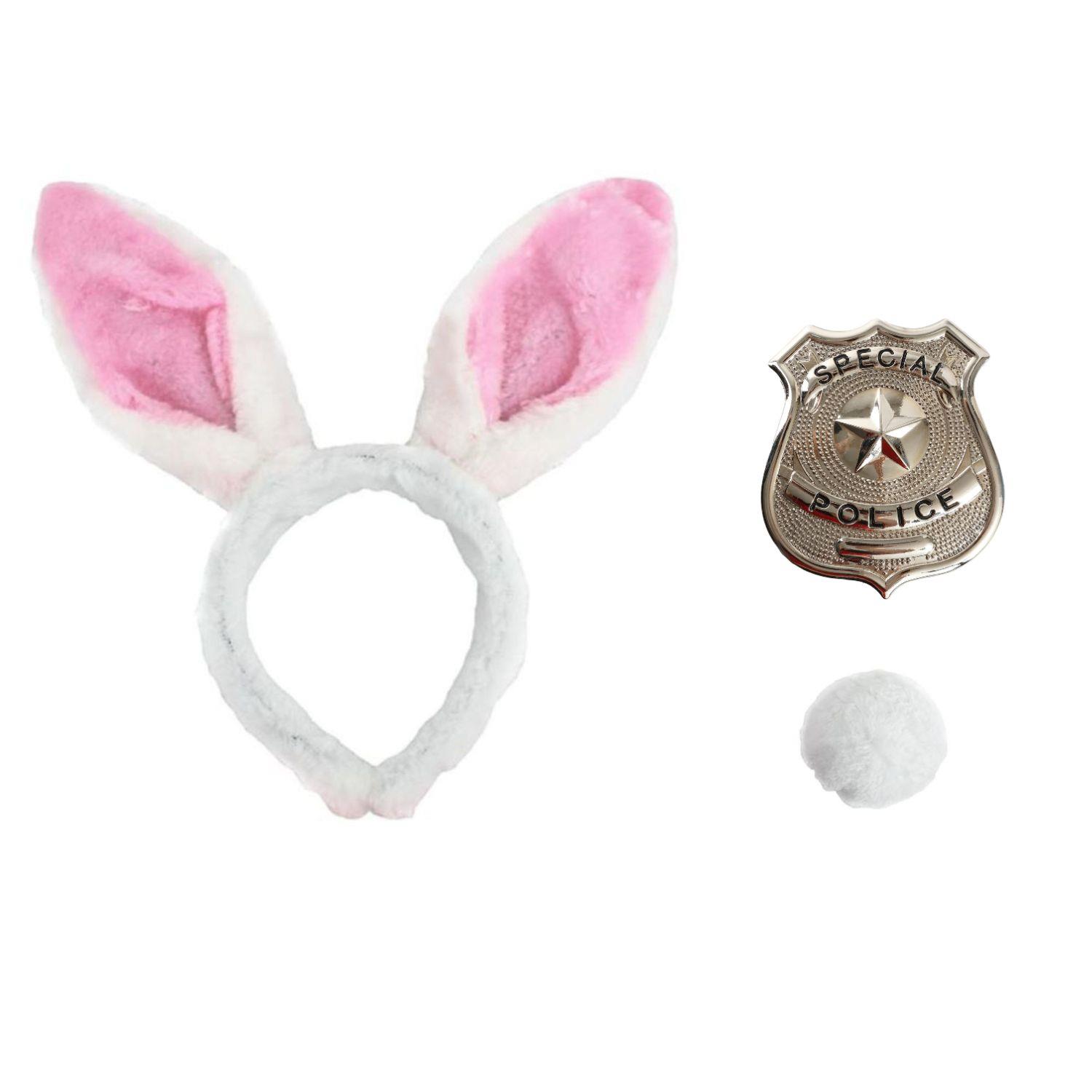 Judy Rabbit Accessory Set | 3 Pcs | Bunny Ears, Tail & Badge