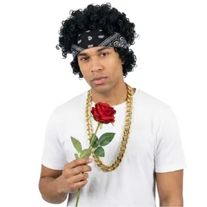 Adults 24 Karat Pop Star Costume | 5 Pcs | T-Shirt, Black Wig, Banana, Chain & Rose