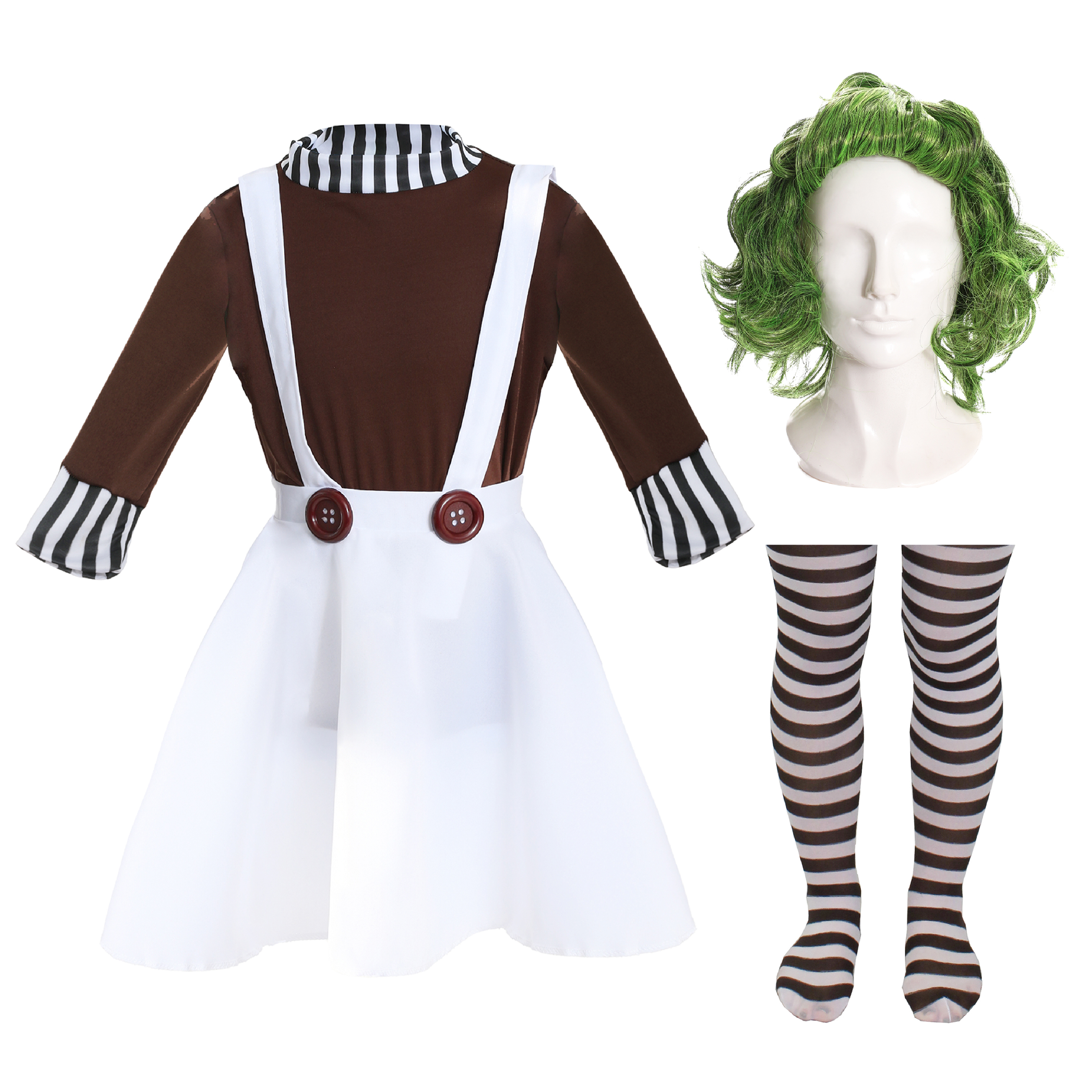 Girls Chocolate Factory Worker Costume - Tights & Wig