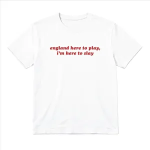 Ladies “England Here to Play, I'm Here to Slay” Baby Tee | Women’s Funny Football Supporter Tee | White Slogan Top