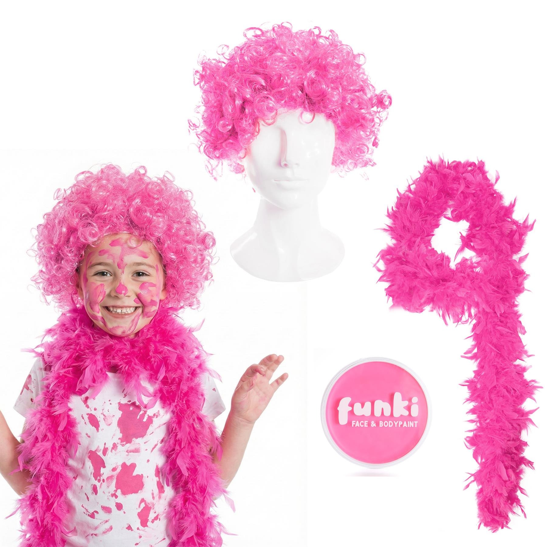 Kids Mr Messy Accessory Set | 3 Pcs | Pink Afro Wig, Feather Boa & Face Paint