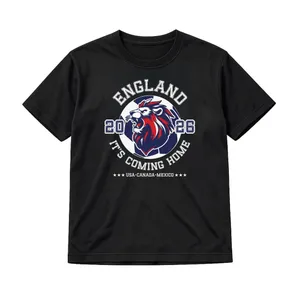 Adults Black England T-Shirt | Men's & Women's England Lion Print Football Tee | 100% Cotton