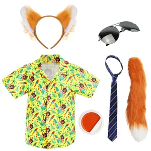 Adults Nick Fox Costume | 6 Pcs | Shirt, Ears, Tie, Sunglasses, Thick Tail & Face Paint