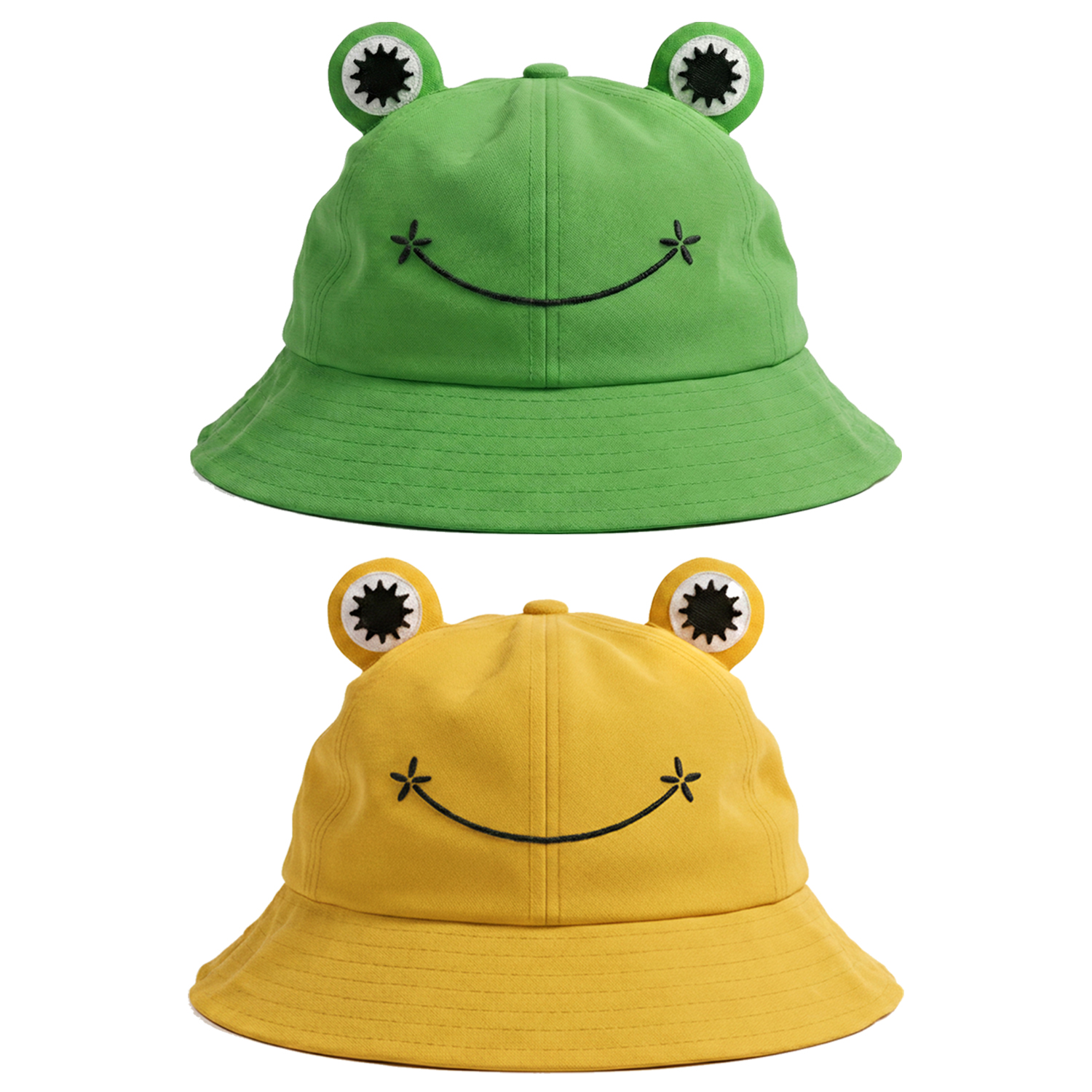 Pack of 2 Frog Bucket Hats | Green & Yellow | Music Tour Festival Stylish Together Fancy Dress Costume Accessory
