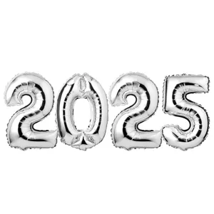34" Giant Foil Silver 2025 New Years Balloon Set