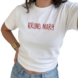 Ladies Pop-Inspired Concert T-Shirt | White Baby Tee | "Bruno" Print