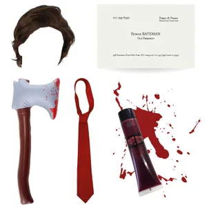 Patrick Bateman Accessory Set | 5 Pcs | Wig, Inflatable Axe, Red Tie, Blood & Business Card