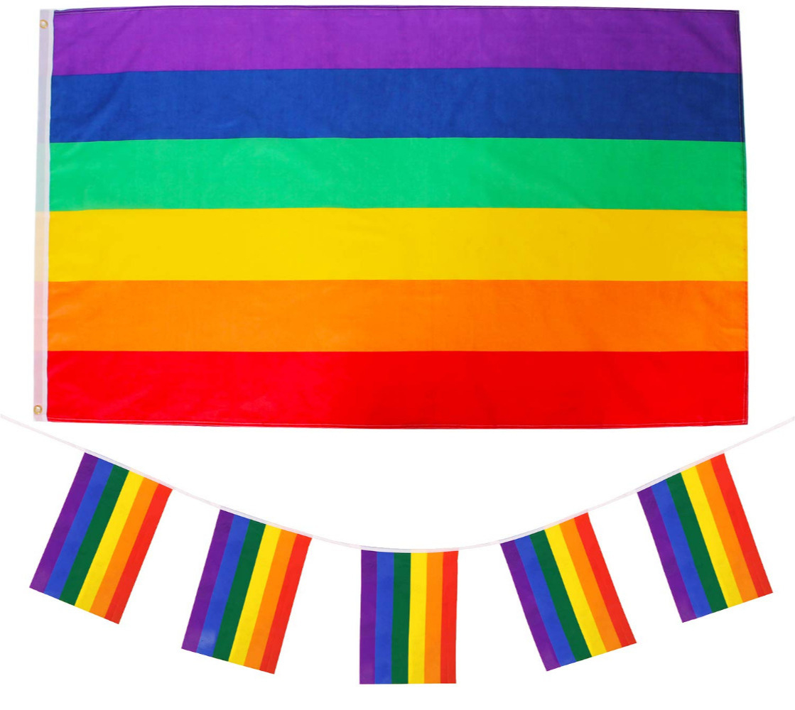 Rainbow Flag & Bunting Set | Large 5 x 3ft Flag & 10m/33ft Bunting
