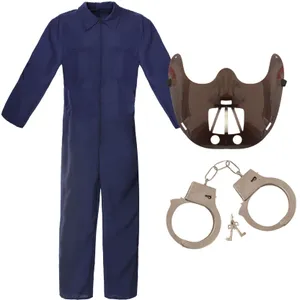 Hannibal Lecter Costume - Blue Jumpsuit Mask & Cuffs
