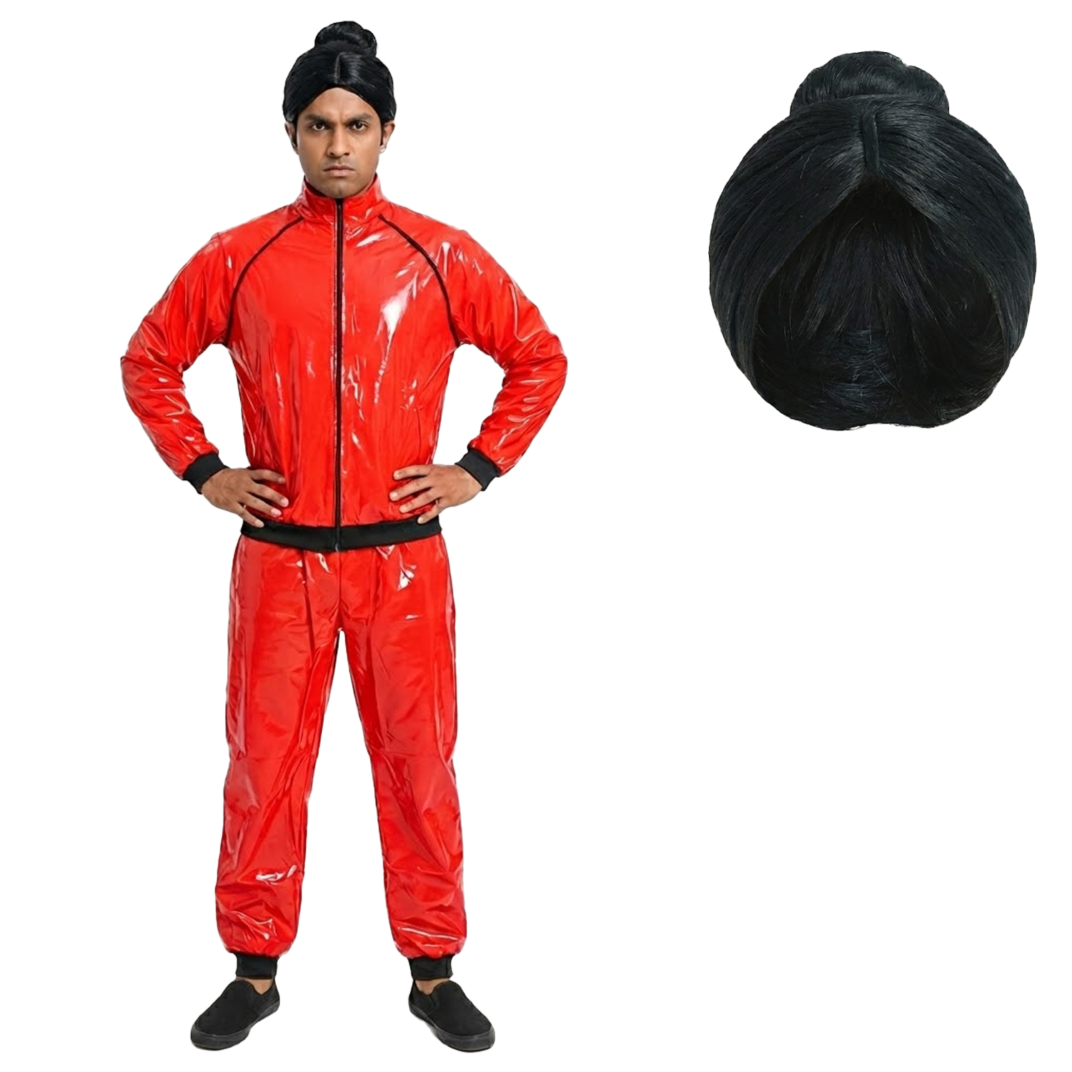 Adult Factory Worker Costume | 3 Pcs | Red Jacket, Trousers & Wig