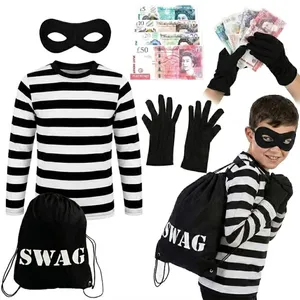 Child's Storybook Burglar Costume | 5 Pcs | Long Sleeve Top, Eye Mask, Swag Bag, Gloves & Fake Money