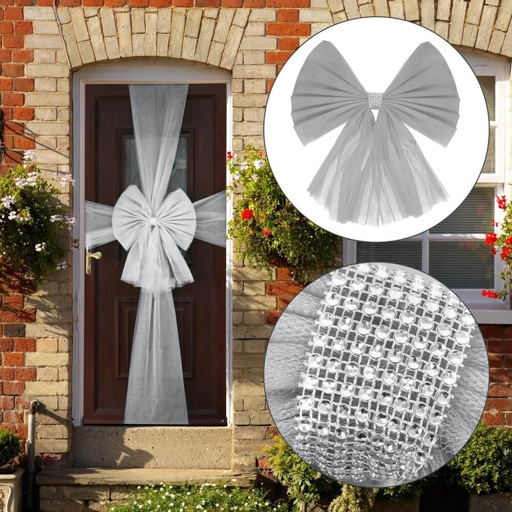 Large Silver Christmas Door Bow Diamante Decoration