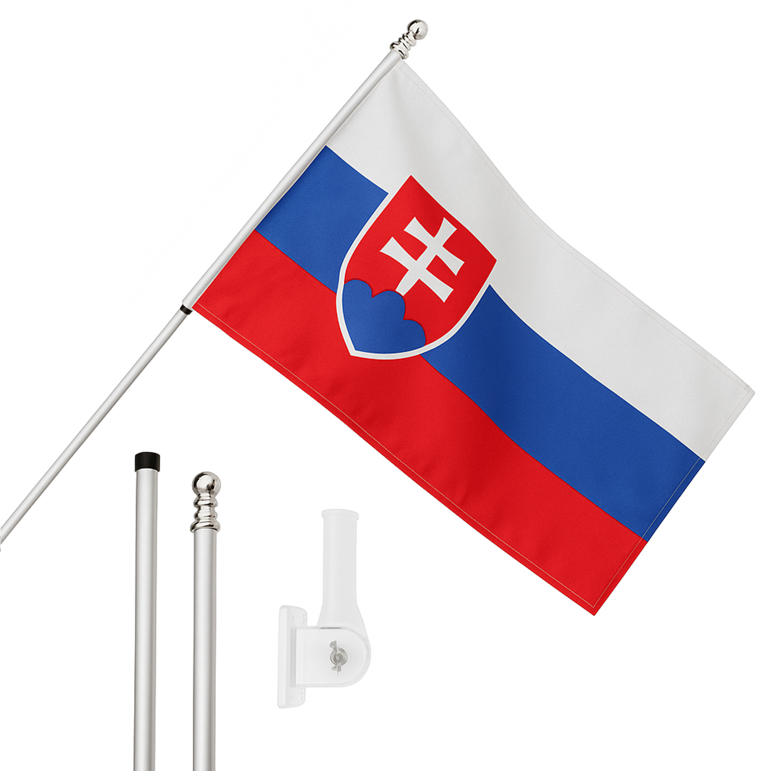 Large 5ft X 3ft Slovakia Flag with 6ft Pole & Wall Bracket