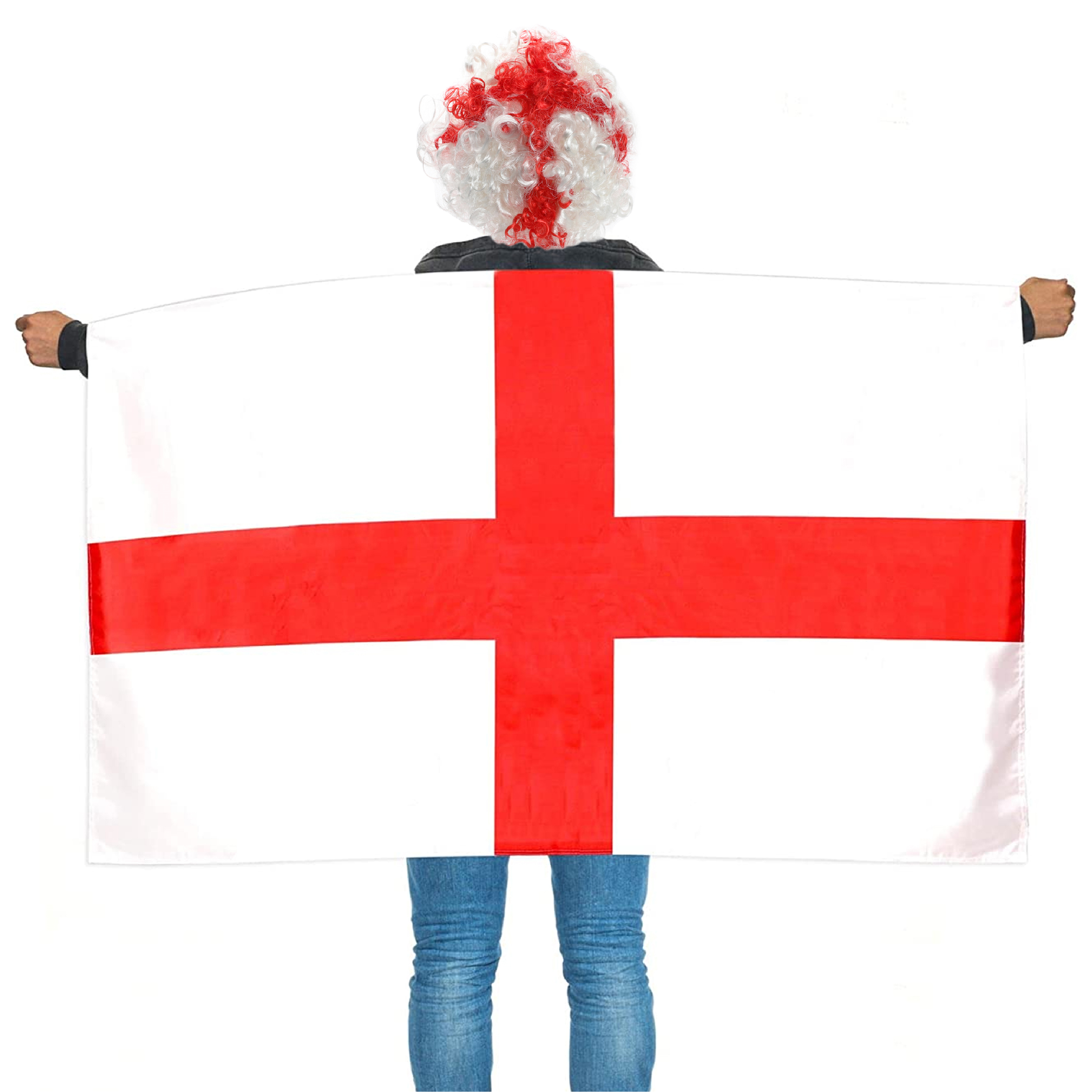 Red & White England Supporters Afro Wig & Flag Cape
