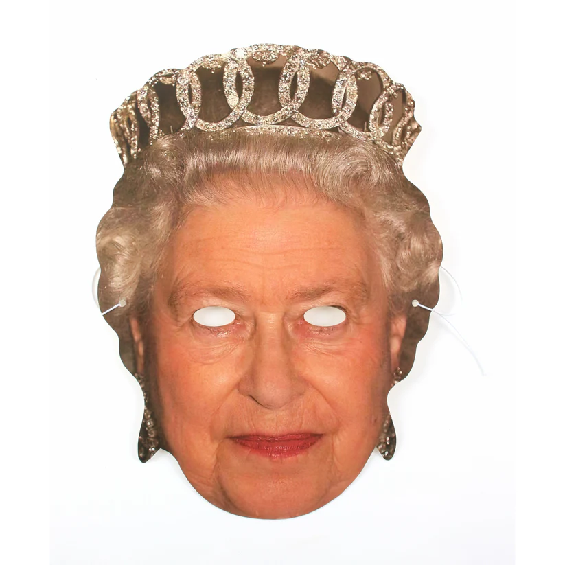 Queen Elizabeth II Printed Card Mask – Royal Party Accessory for Themed Events, Celebrations, and Photo Booths