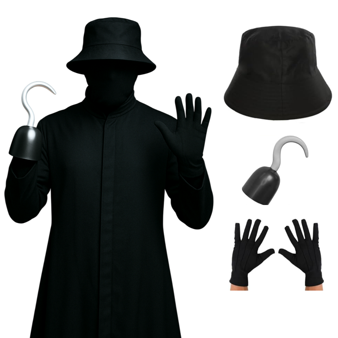 Deluxe Hook Villain Costume Set | 4 Pcs | Duster Jacket, Bucket Hat, Gloves & Hook