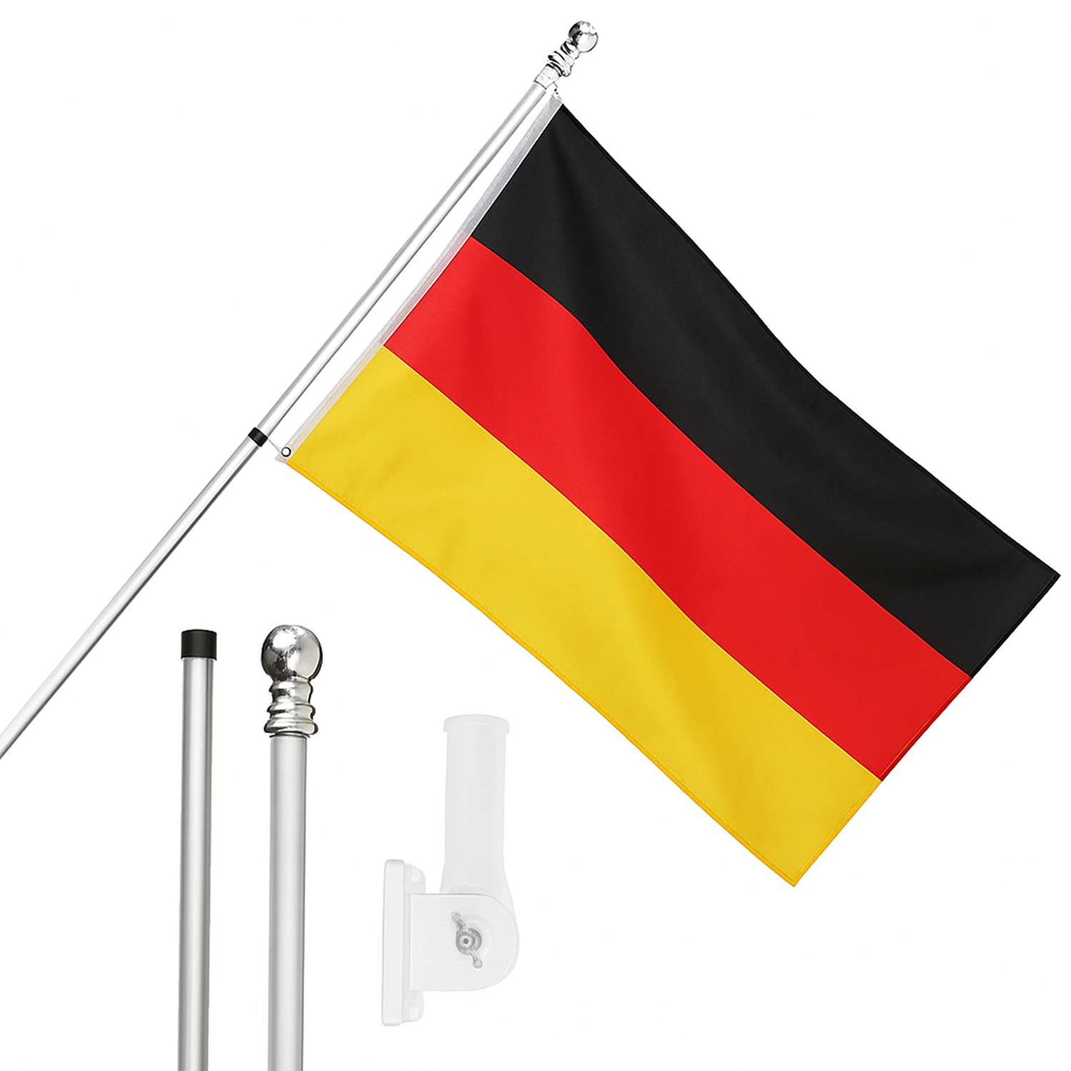 Large 5ft X 3ft Germany Flag with 6ft Pole & Wall Bracket