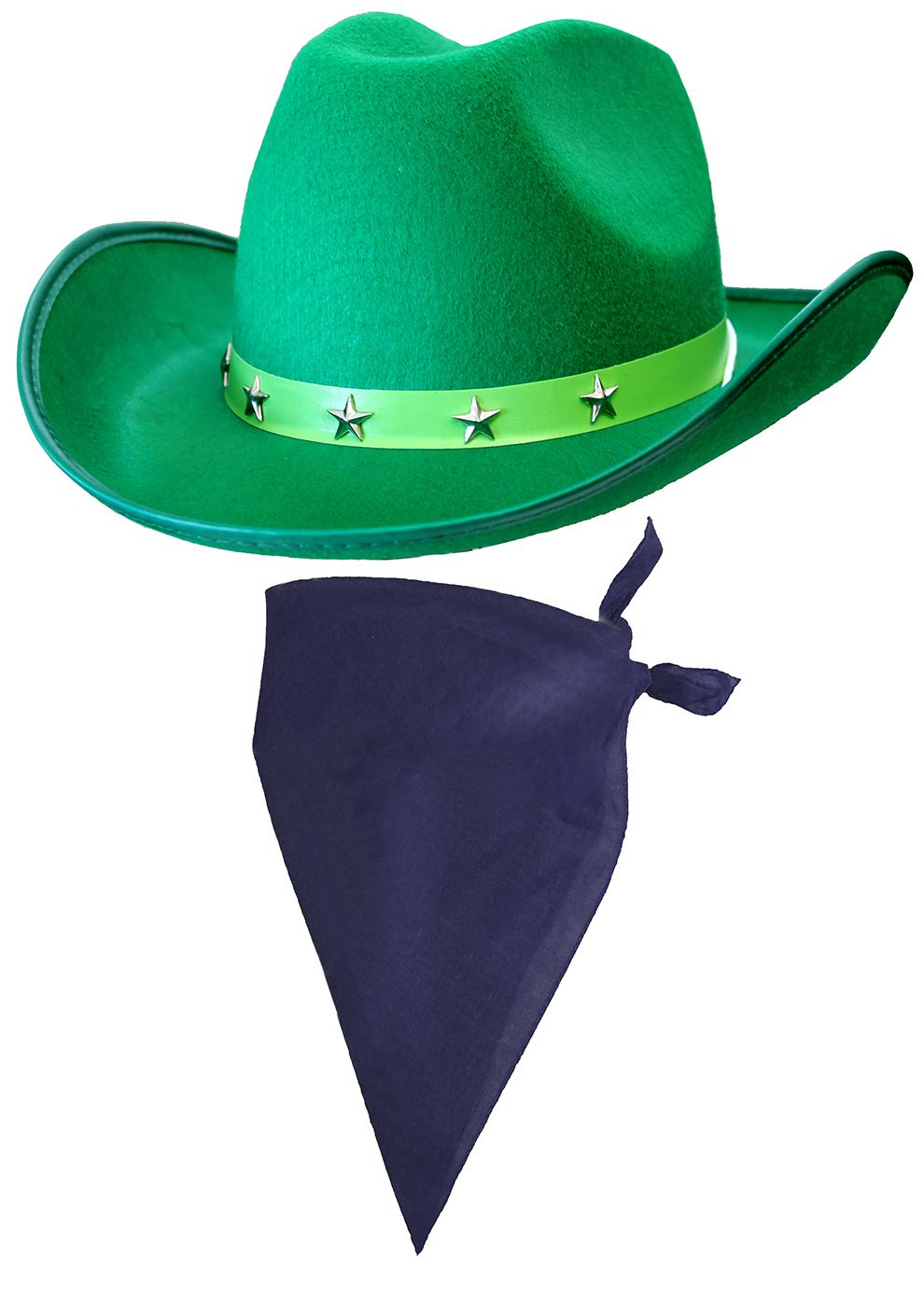 Green Star Studded Cowboy Hat & Navy Blue Bandana