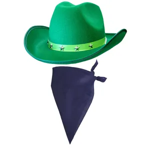 Green Star Studded Cowboy Hat & Navy Blue Bandana