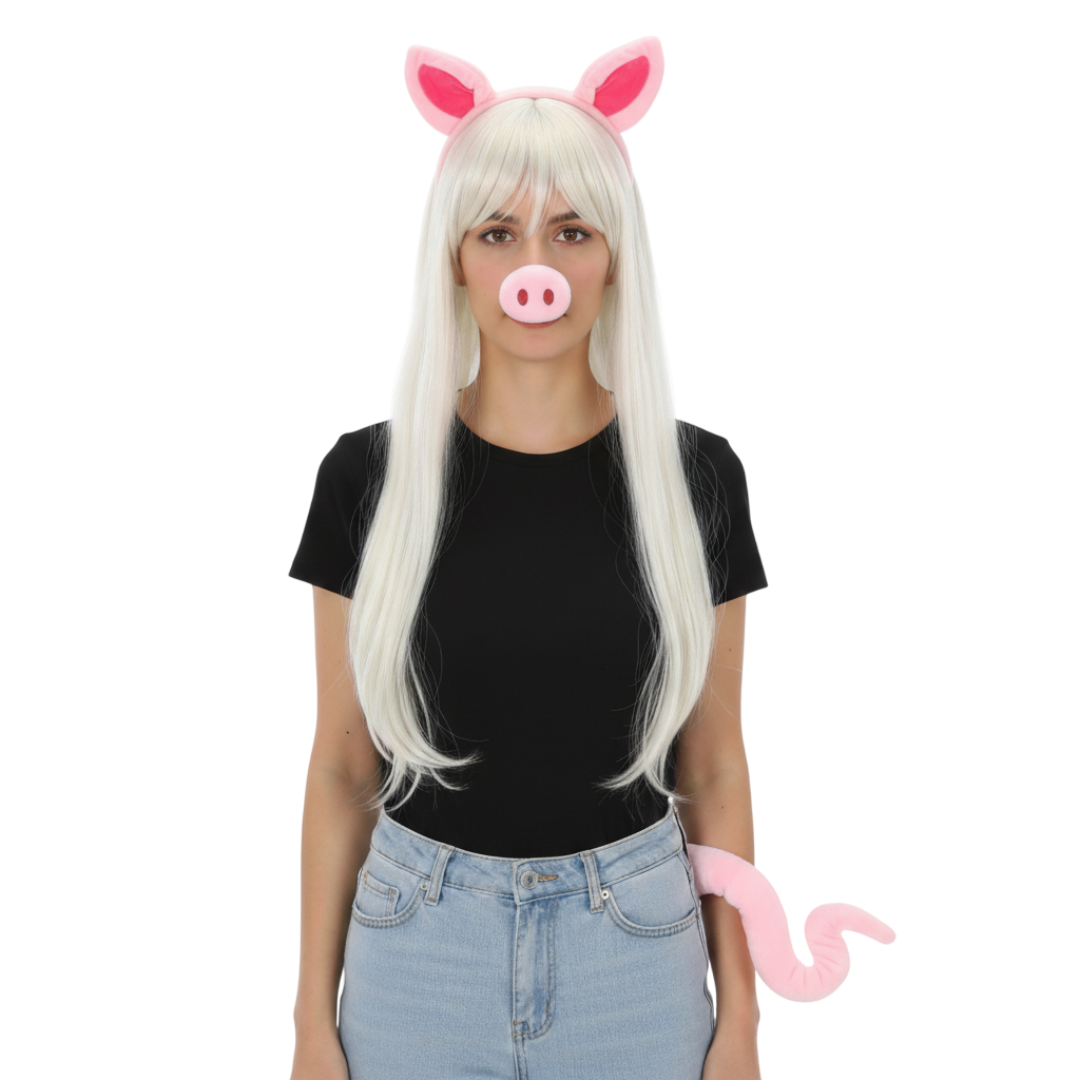 Adults Glamorous Pig Set | 4 Pcs | Wig & Pig Set