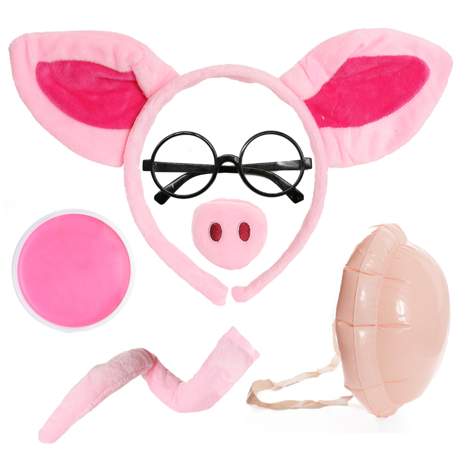 Daddy Pig Costume - Pig Set, Glasses, Inflatable Belly & Pink Face Paint
