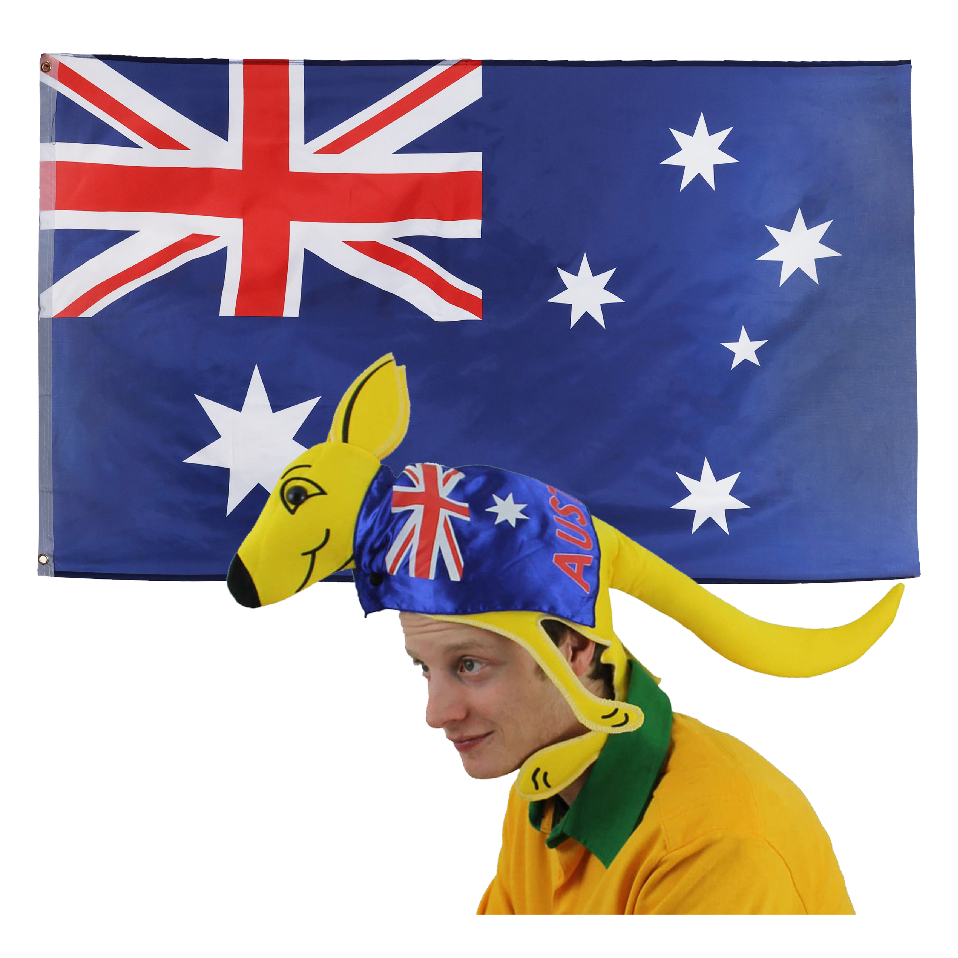 5ft X 3ft Australian Flag & Novelty Kangaroo Hat