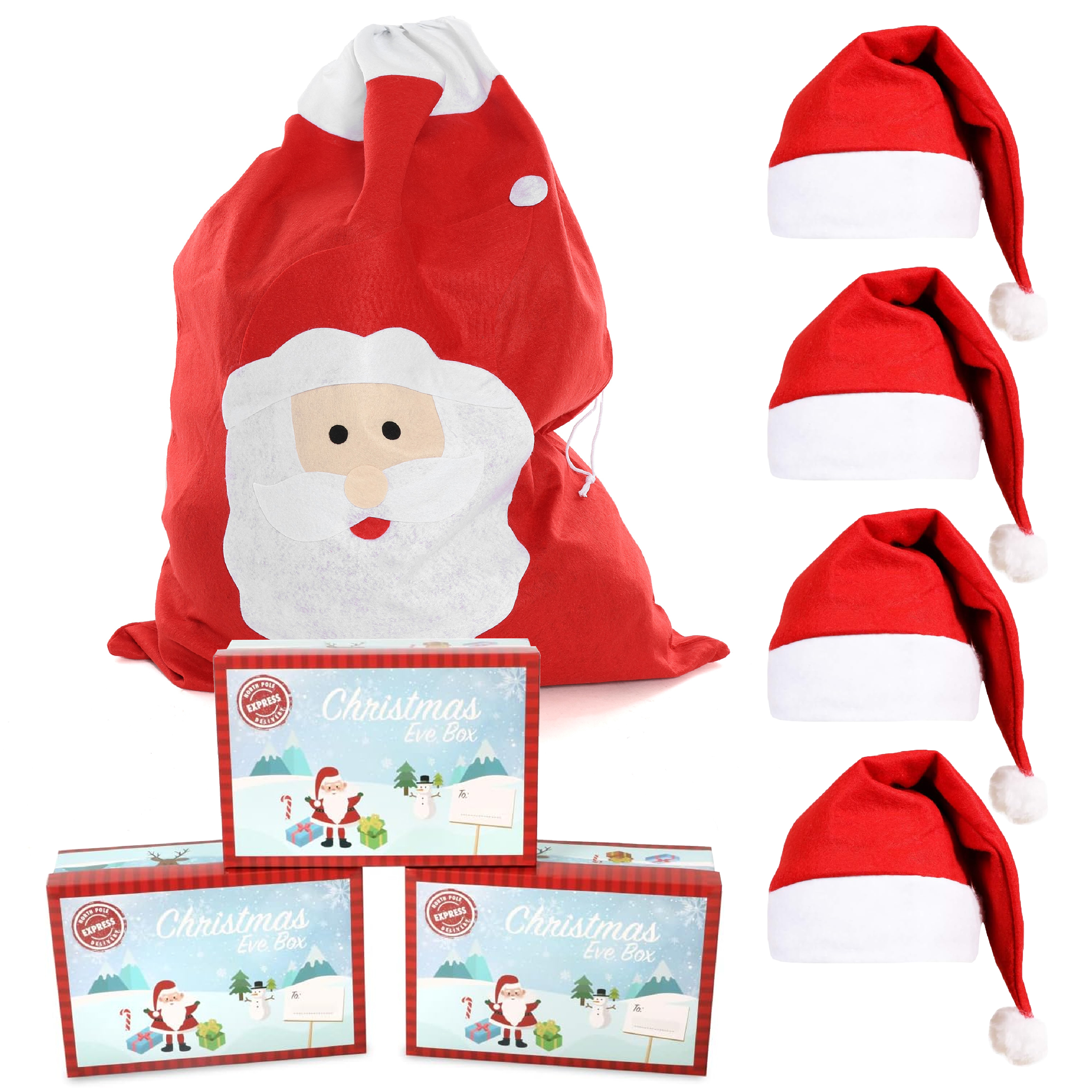 Santa Hat, Christmas Santa Sack & Christmas Eve Box