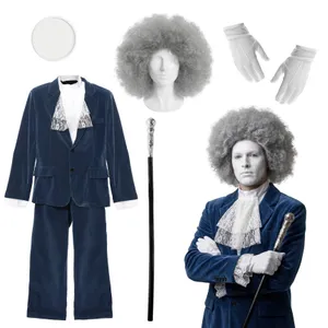 Adults Faraway Moon Man Costume | 7 Pcs | Jacket, T-shirt, Neck Piece, Afro Wig, Gloves, Face Paint & Cane