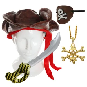 Adults Pirate Accessory | 4 Pcs | Hat, Eye Patch, Inflatable Sword & Necklace
