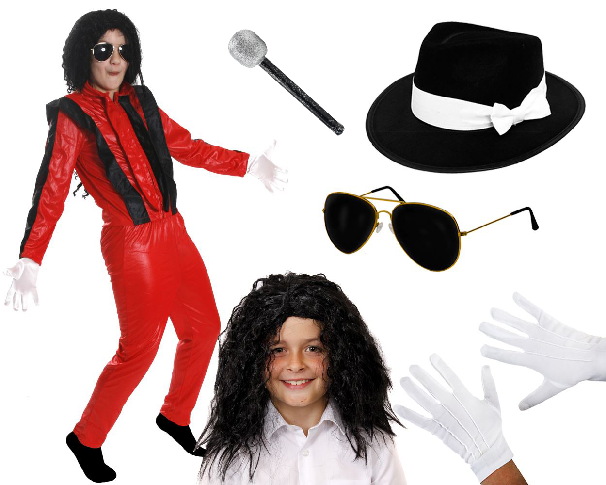 Childs Deluxe King of Pop Costume | 6 Pcs | Costume, Fedora, Wig, Glasses, Gloves & Mic