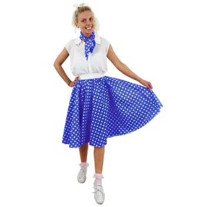 Ladies Long Polka Dot Skirt - Blue/White