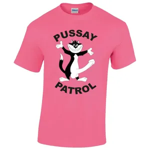 Adults Pussay Patrol Inbetween T-Shirt | Light Pink Funny Stag Do Party Tee | Novelty Bachelor Weekend Groom Squad Matching Holiday Shirt