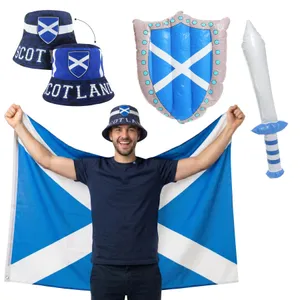 Scottish Supporter Set | 4 Pcs | Reversible Bucket Hat , Flag & Inflatable Sword & Shield