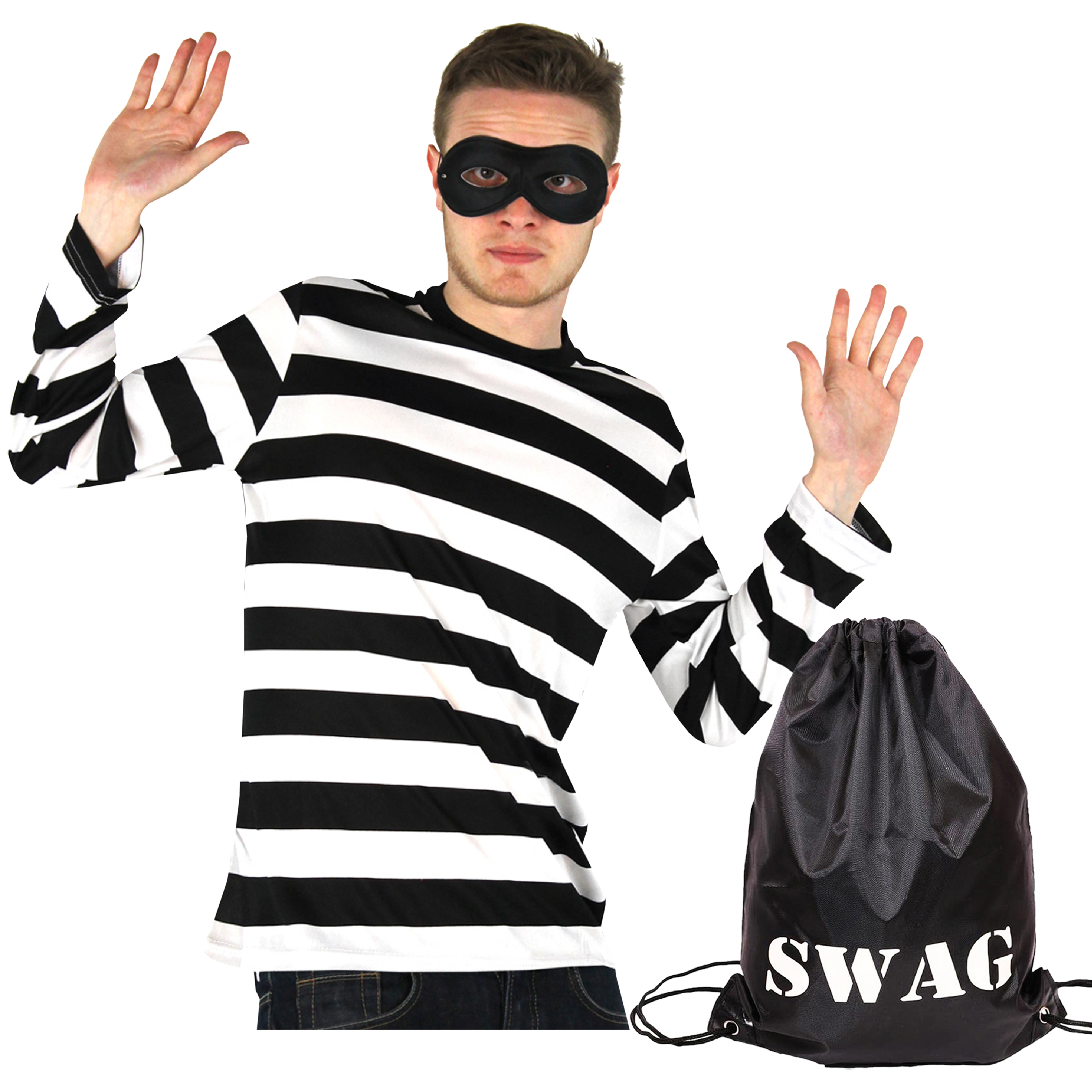 Men's Storybook Burglar Costume - Long Sleeve Top, Mask & Swag Bag