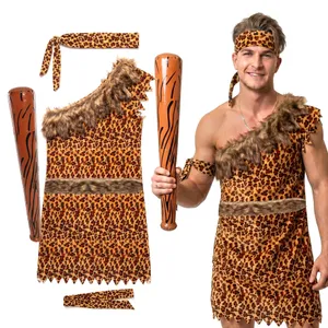 Mens Caveman Costume | 5 Pcs | Tunic, Belt, Headband, Armband & Inflatable Club