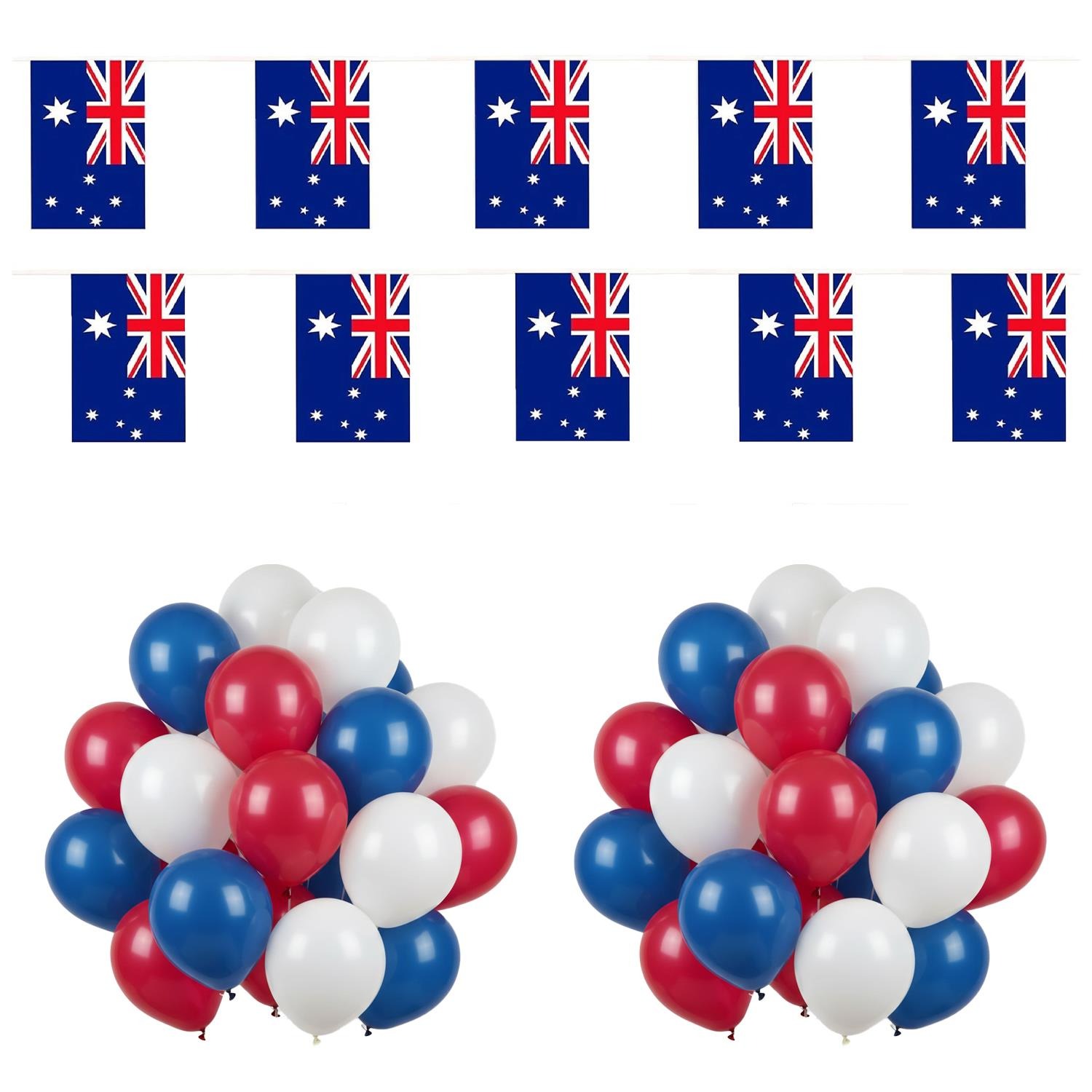 Australia Day Party Decoration Bundle | 152 Pcs |  Red, White, Blue Balloons & Bunting