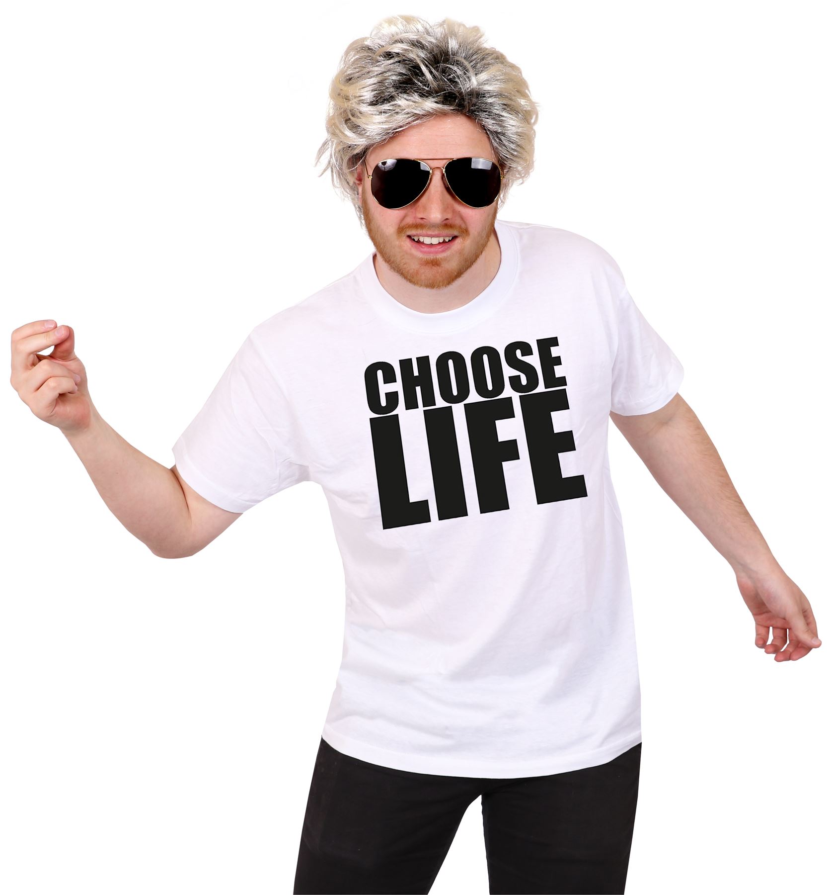 1980's Pop Star Costume Set - Slogan T-shirt & Wig