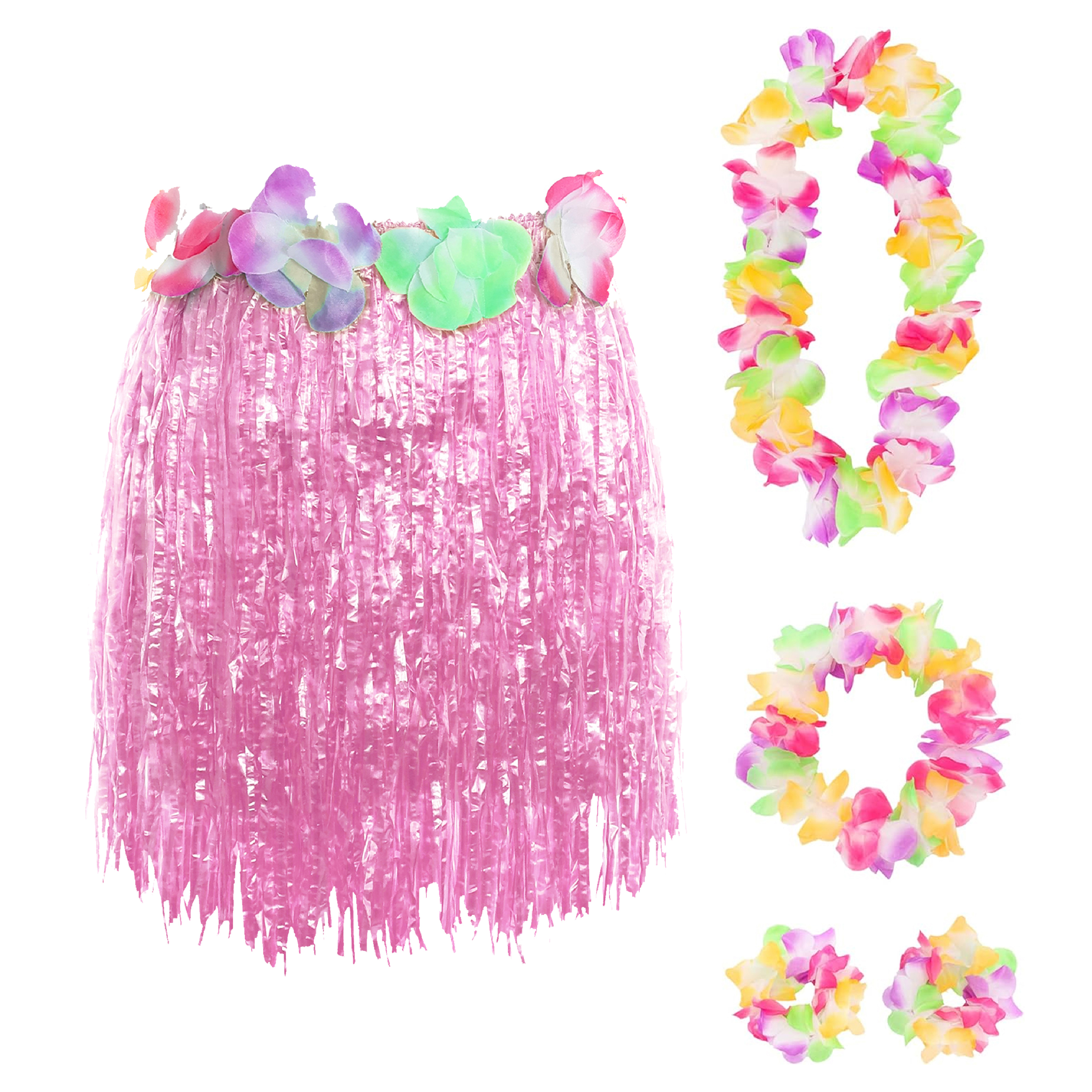 40cm Hawaiian Short Pink Hula Skirt & Lei