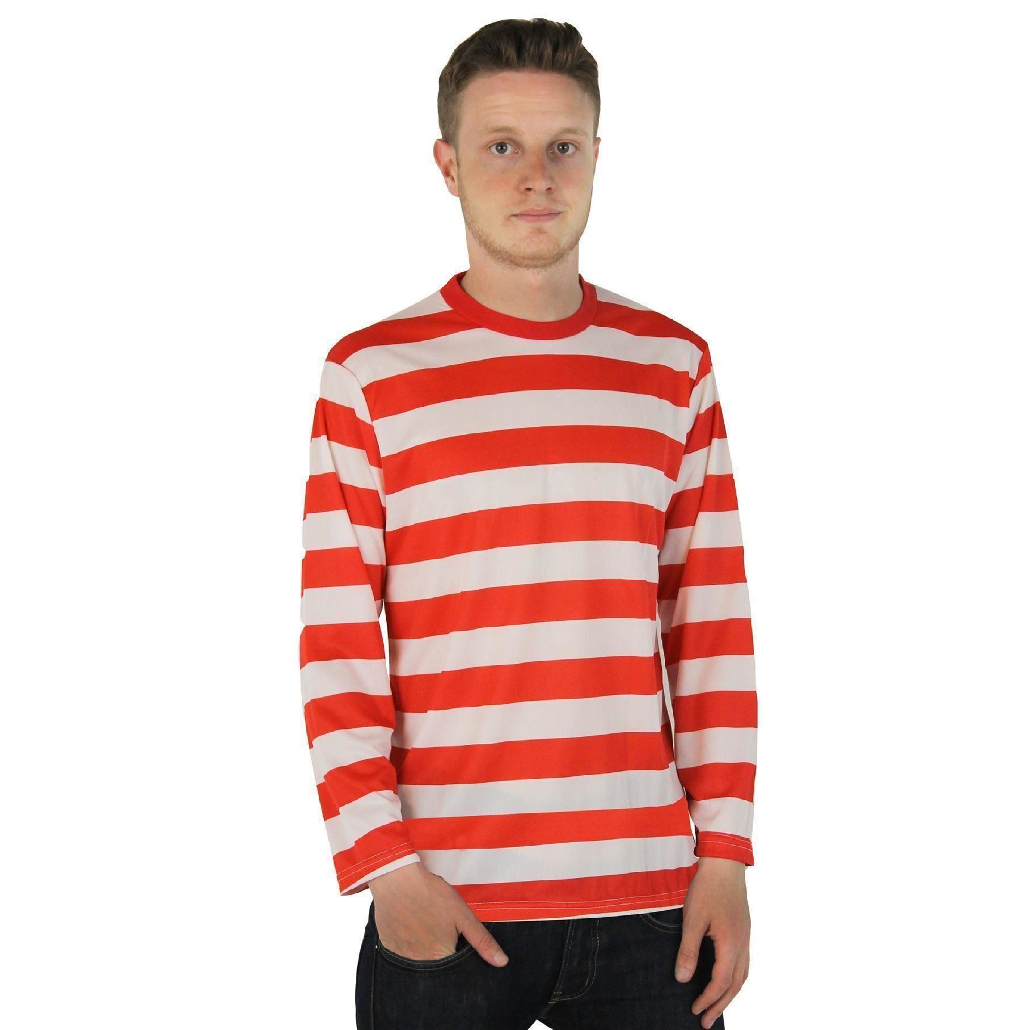 Adults Red and White Striped Long Sleeve Top