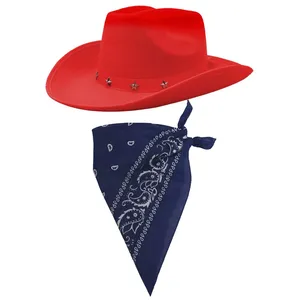 Red Star Studded Cowboy Hat & Paisley Navy Blue Bandana