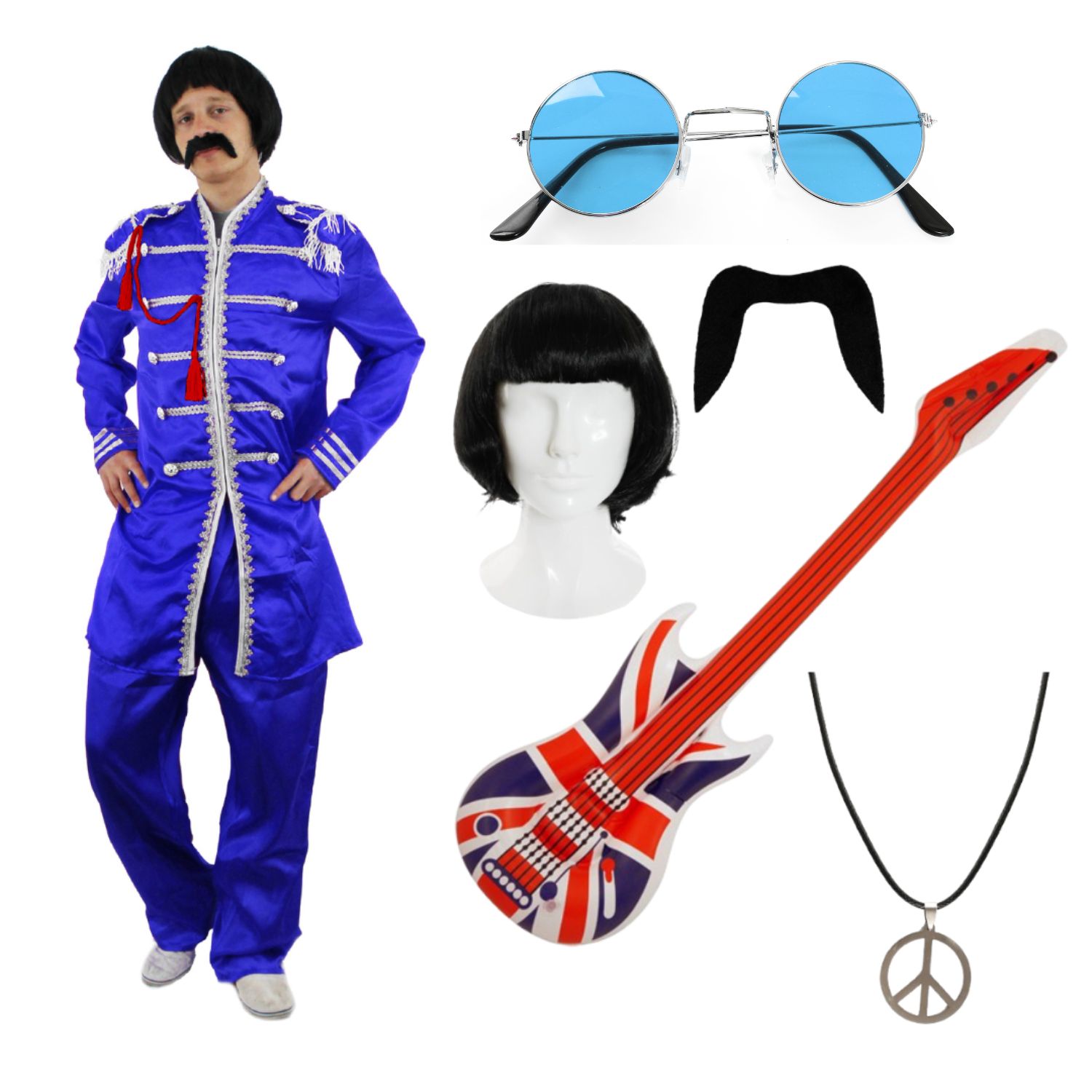 Deluxe Blue 1960's Sergeant Pepper Costume with Accessories